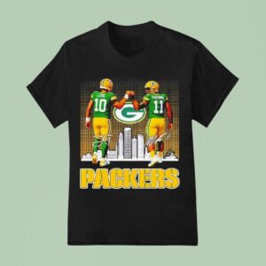 Green Bay Packers City Skyline Jordan Love And Micah Parsons Signatures T Shirt
