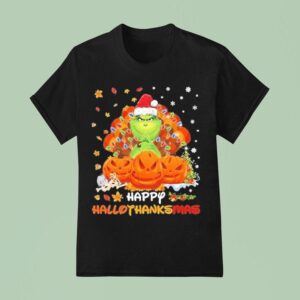 Grinch Pumpkin Happy Hallothanksmas And Merry Christmas Fall T Shirt