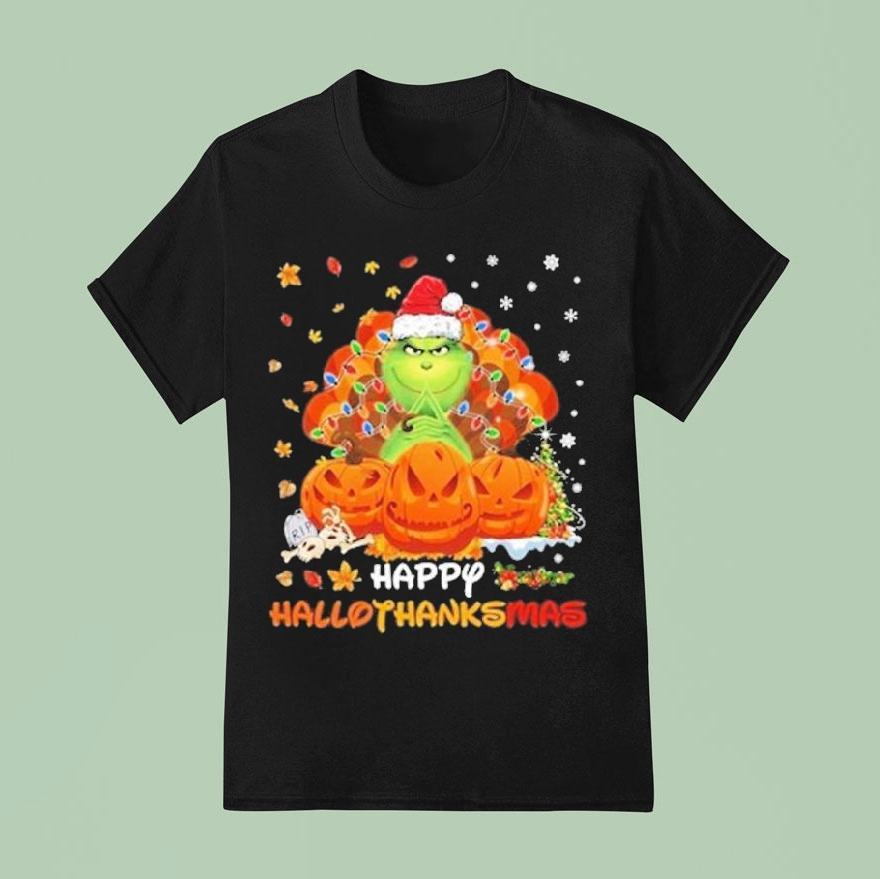 Grinch Pumpkin Happy Hallothanksmas And Merry Christmas Fall T Shirt