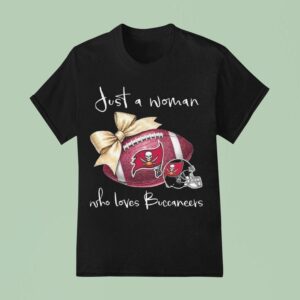 Just A Woman Who Loves Tampa Bay Buccaneers Pink Bow T Shirt