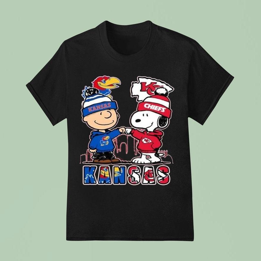Kansas Jayhawks Kansas City Chiefs Snoopy Th Anniversary Of Peanuts T Shirt