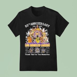 Los Angeles Lakers Th Anniversary Skyline Signatures Thank You For The Memories T Shirt