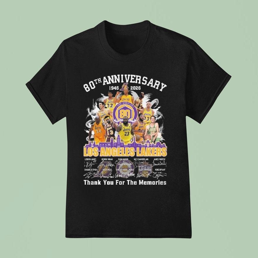 Los Angeles Lakers Th Anniversary Skyline Signatures Thank You For The Memories T Shirt
