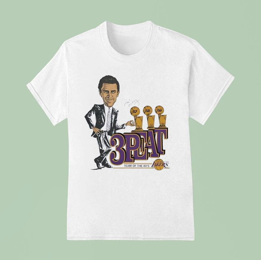 Los Angeles Lakers Pat Riley Peat Team Of The S Signature T Shirt
