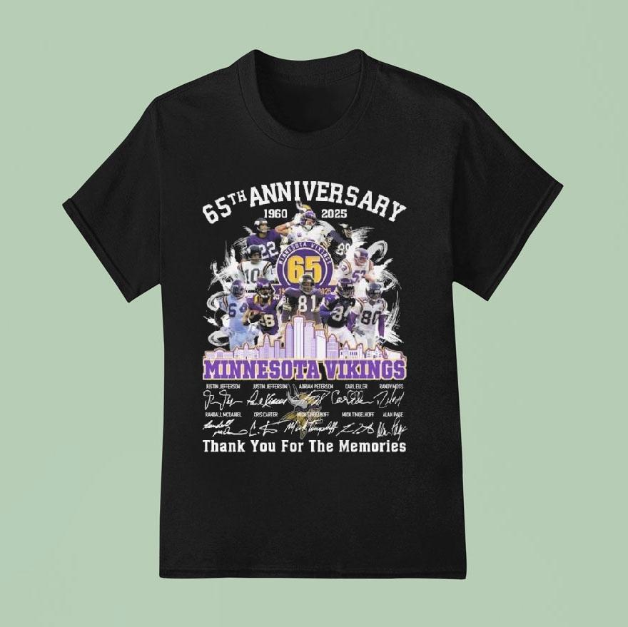 Minnesota Vikings Th Anniversary Skyline Signatures Thank You For The Memories T Shirt