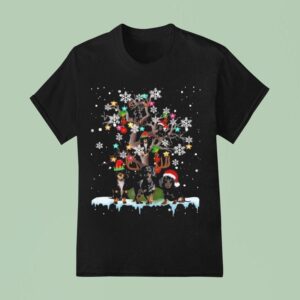 Santa Dachshund Dogs On Christmas Tree Snow T Shirt