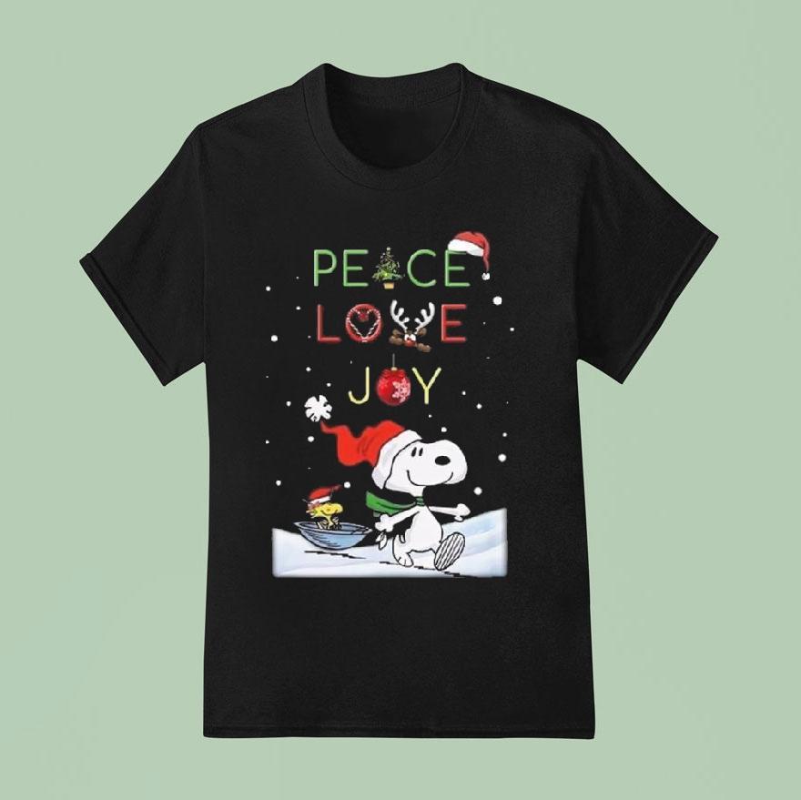 Snoopy And Woodstock Peace Love Joy Merry Christmas T Shirt