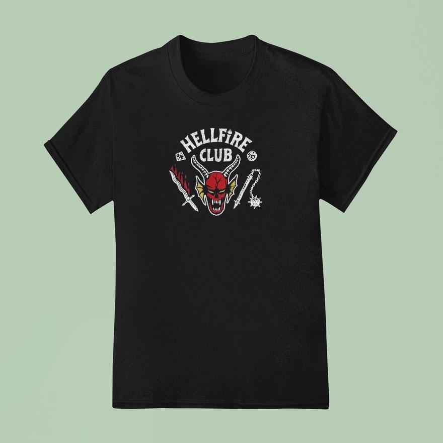 Stranger Things  Hellfire Club Skull Weapons T Shirt