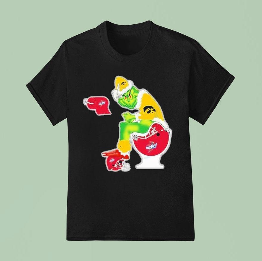 The Grinch Iowa Hawkeyes Sitting On Toilet Iowa State Cyclones Xmas Holiday Christmas T Shirt