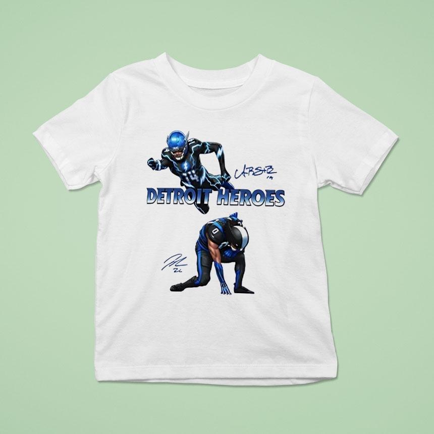 Amon Ra St Brown Flash Detroit Lions Heroes Signature T Shirt Amon Ra St Brown Flash Detroit Lions Heroes Signature T Shirt