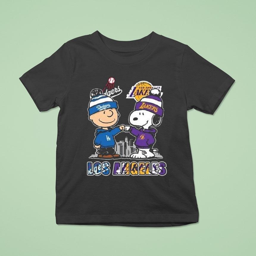 Charlie Brown Los Angeles Dodgers X Snoopy Los Angeles Lakers Skyline T Shirt Charlie Brown Los Angeles Dodgers X Snoopy Los Angeles Lakers Skyline T Shirt