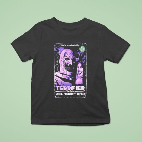 Clown And Rhea Bloody Ripley Terrifier Featuring Wwe Superstar Rhea Ripley T Shirt