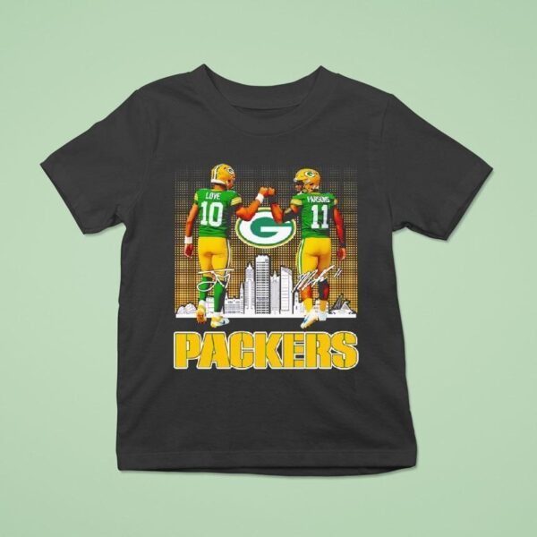 Green Bay Packers City Skyline Jordan Love And Micah Parsons Signatures T Shirt