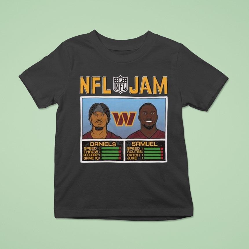 Jayden Daniels And Deebo Samuel Sr Nfl Jam Washington Commanders T Shirt Jayden Daniels And Deebo Samuel Sr Nfl Jam Washington Commanders T Shirt
