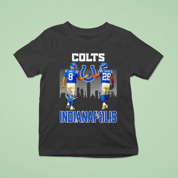 Jonathan Taylor And Daniel Jones Indianapolis Colts Football City Skyline Signature T Shirt
