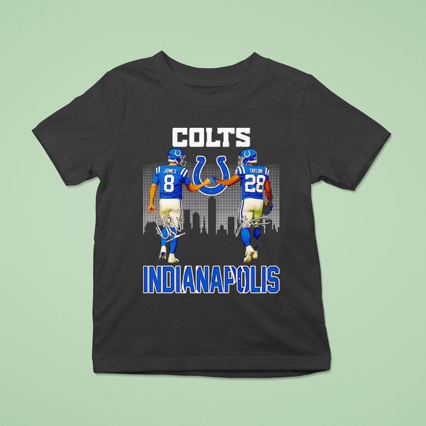 Jonathan Taylor And Daniel Jones Indianapolis Colts Football City Skyline Signature T Shirt Jonathan Taylor And Daniel Jones Indianapolis Colts Football City Skyline Signature T Shirt
