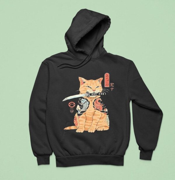Cats Japanese Samurai Ninja Cat Kawaii Tattoo Hoodie