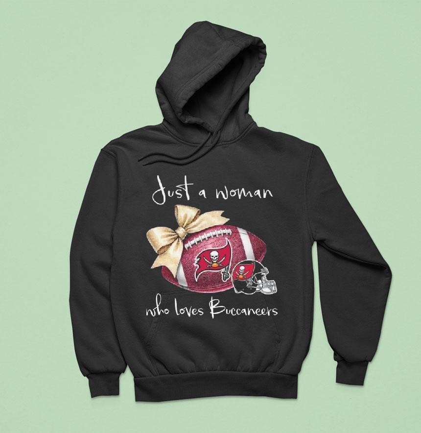 Just A Woman Who Loves Tampa Bay Buccaneers Pink Bow Hoodie Just A Woman Who Loves Tampa Bay Buccaneers Pink Bow Hoodie