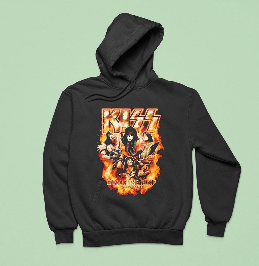 Kiss End Of The Road World Tour Up In Flames Hoodie Kiss End Of The Road World Tour Up In Flames Hoodie