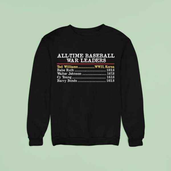 All Time Baseball War Leaders Ted Williams Sweatshirt