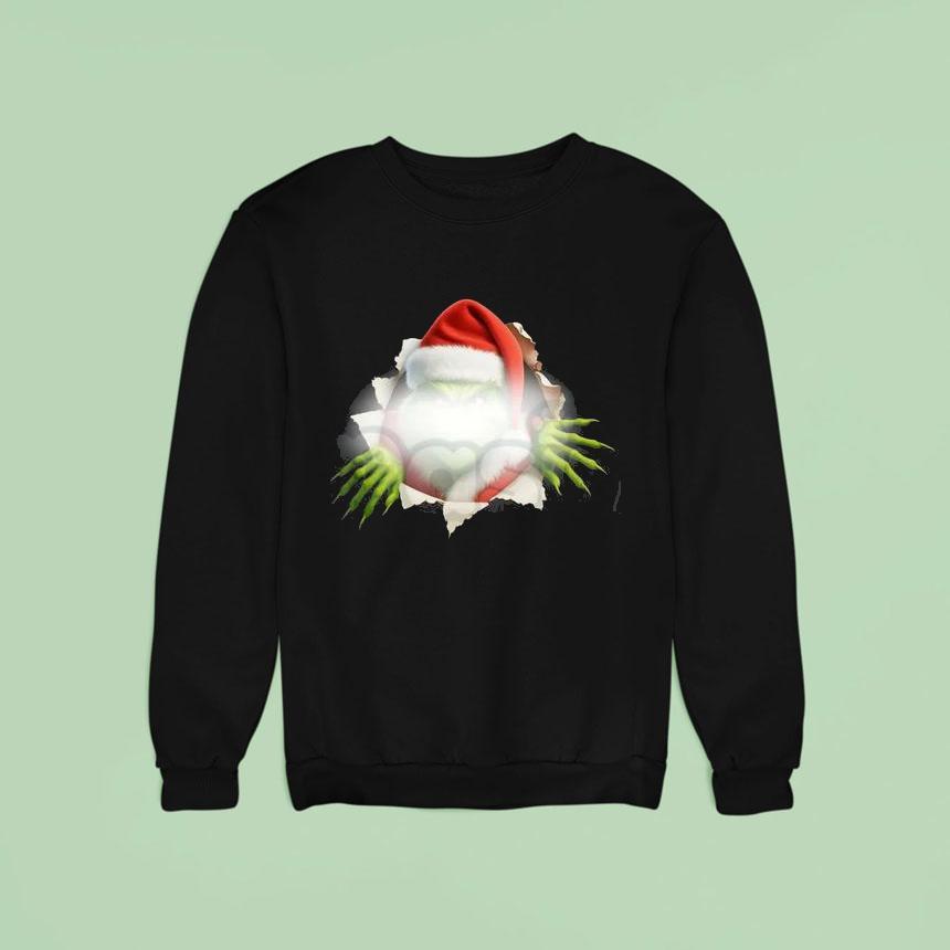 Christmas Movie Character Green Guy Through Hole Sweatshirt Christmas Movie Character Green Guy Through Hole Sweatshirt