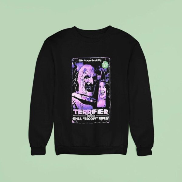 Clown And Rhea Bloody Ripley Terrifier Featuring Wwe Superstar Rhea Ripley Sweatshirt