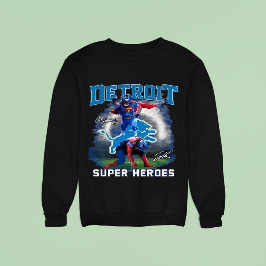 Detroit Lions Super Heroes Signatures Sweatshirt Detroit Lions Super Heroes Signatures Sweatshirt