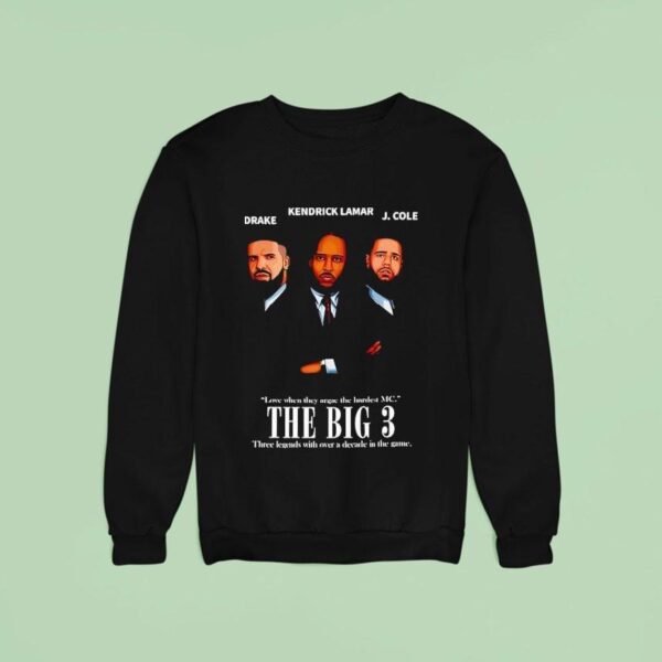 Drake Kendrick Lamar And J Cole The Big Love When They Argue The Hardest Mc Sweatshirt