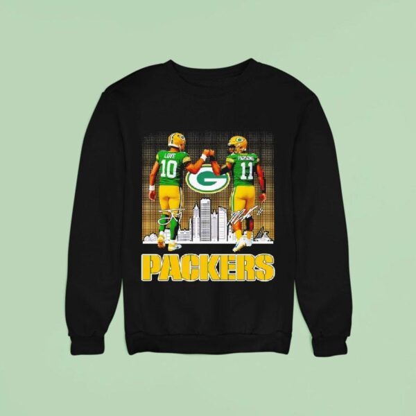 Green Bay Packers City Skyline Jordan Love And Micah Parsons Signatures Sweatshirt