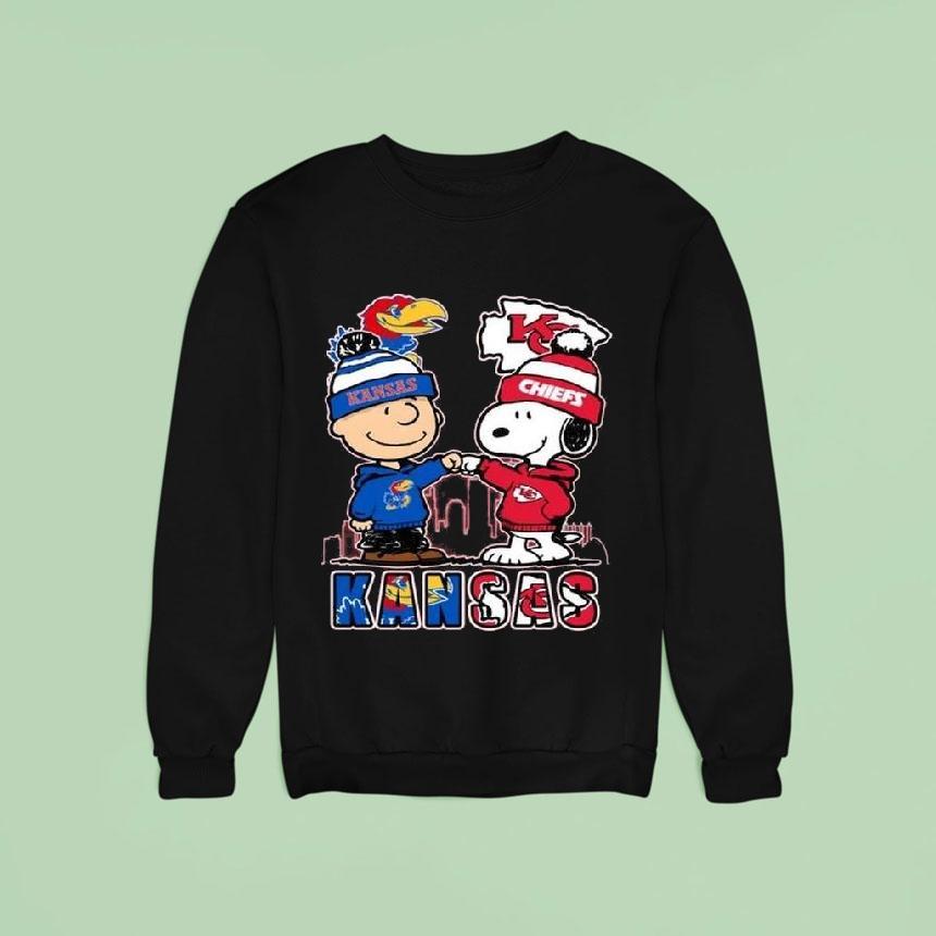 Kansas Jayhawks Kansas City Chiefs Snoopy Th Anniversary Of Peanuts Sweatshirt Kansas Jayhawks Kansas City Chiefs Snoopy Th Anniversary Of Peanuts Sweatshirt