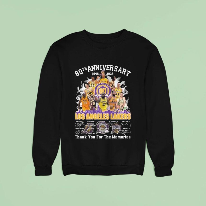 Los Angeles Lakers Th Anniversary Skyline Signatures Thank You For The Memories Sweatshirt Los Angeles Lakers Th Anniversary Skyline Signatures Thank You For The Memories Sweatshirt
