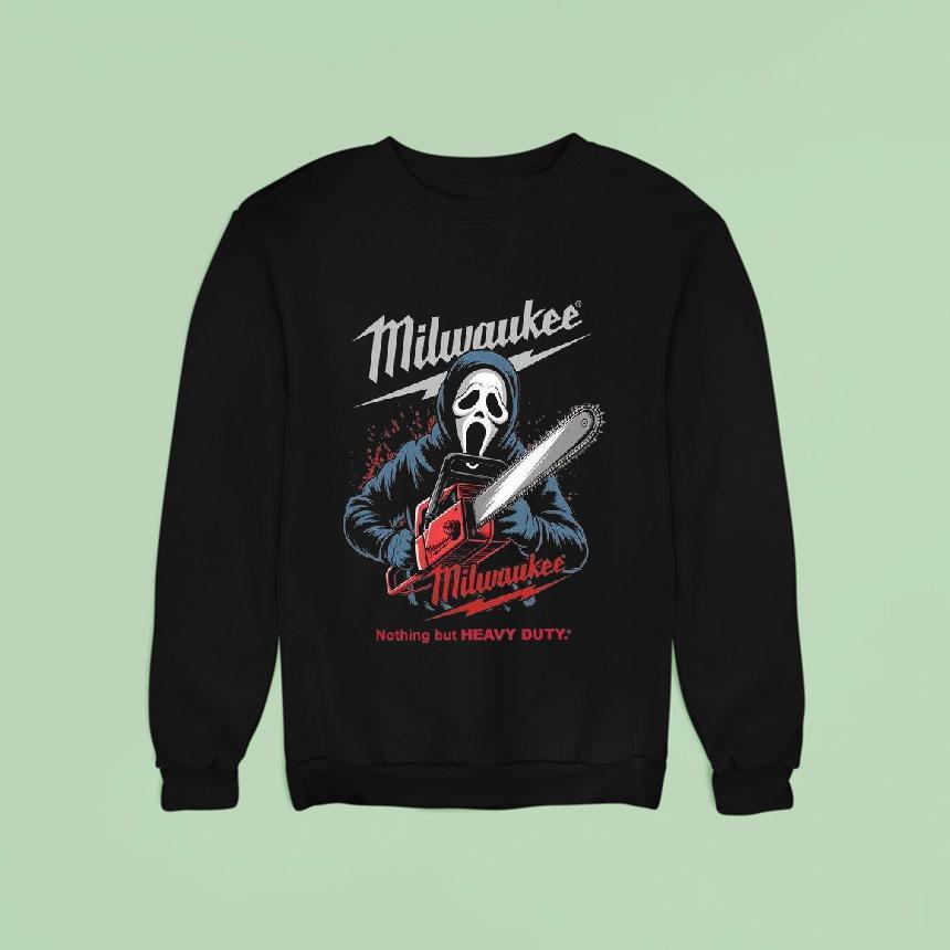 Milwaukee Tools Ghost Face With Chainsaw Halloween Sweatshirt Milwaukee Tools Ghost Face With Chainsaw Halloween Sweatshirt