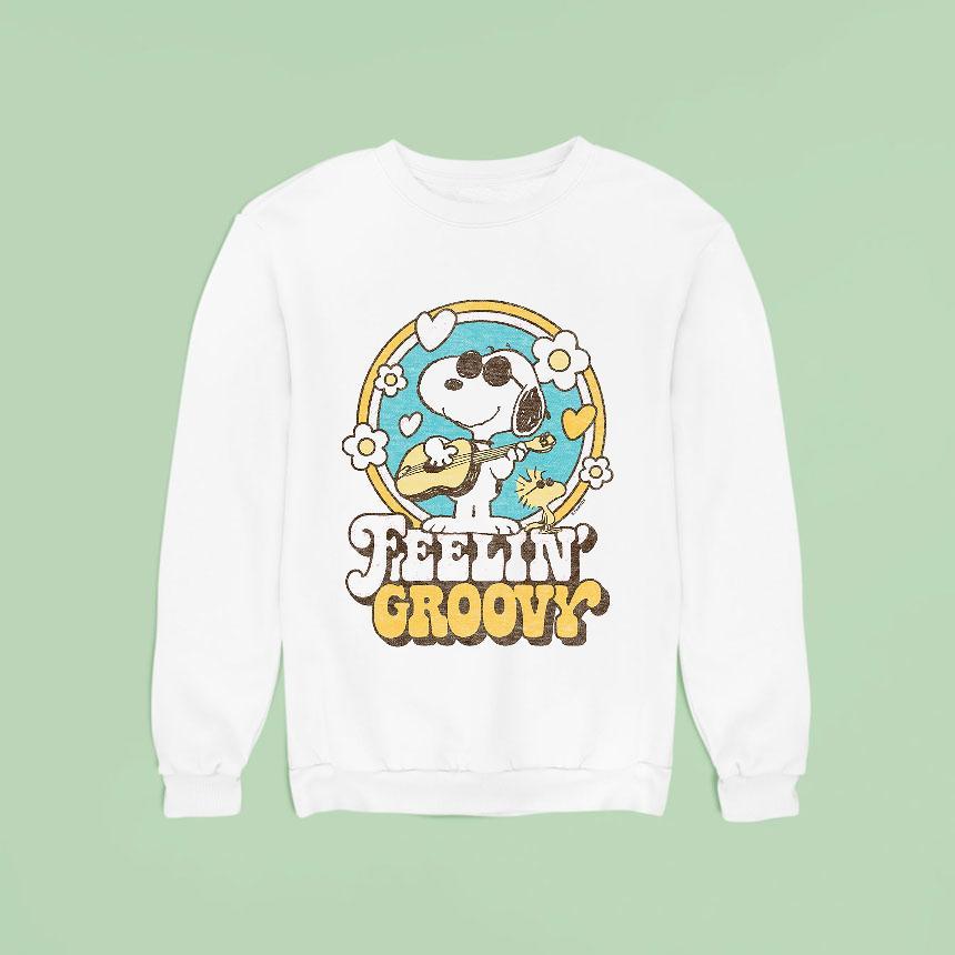 Peanuts Feelin Groovy Snoopy And Woodstock Lights Sweatshirt Peanuts Feelin Groovy Snoopy And Woodstock Lights Sweatshirt