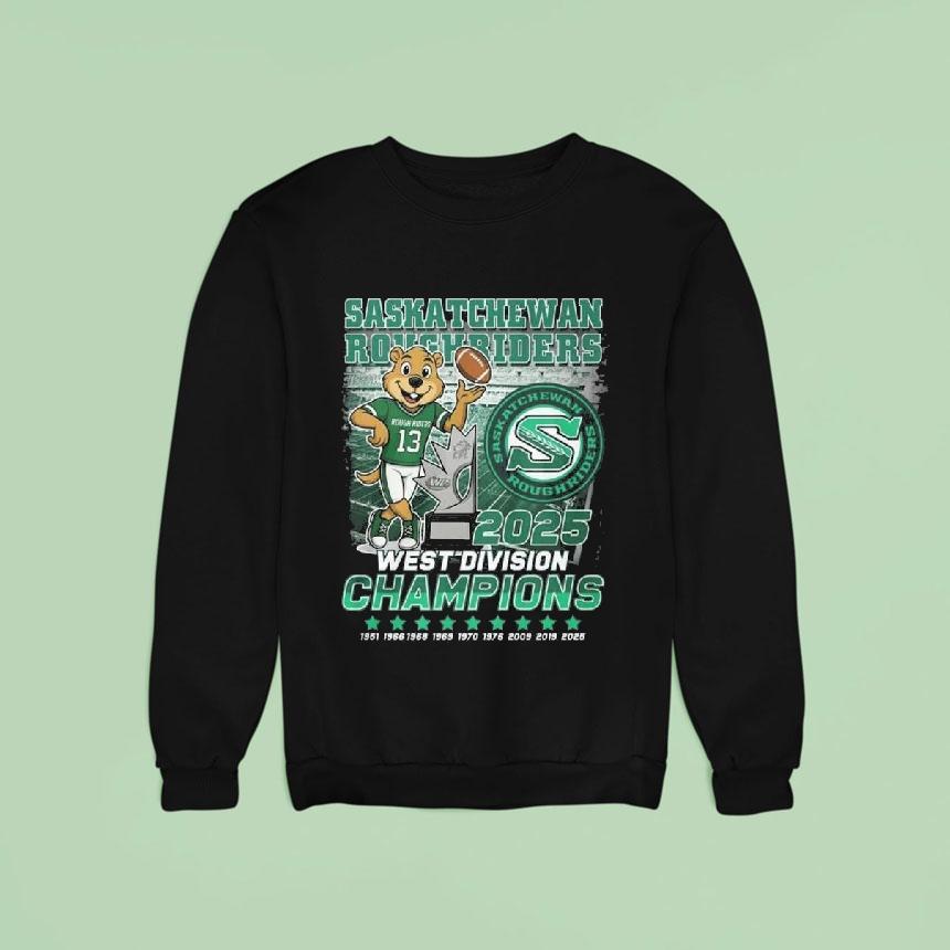 Saskatchewan Roughriders Mascot West Division Champions Sweatshirt Saskatchewan Roughriders Mascot West Division Champions Sweatshirt