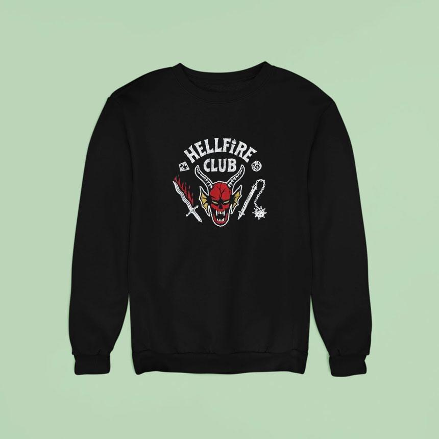 Stranger Things Hellfire Club Skull Weapons Sweatshirt Stranger Things Hellfire Club Skull Weapons Sweatshirt