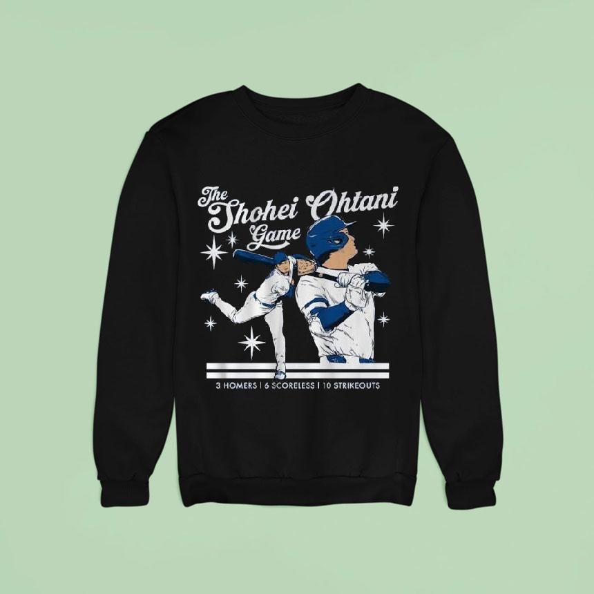 The Shohei Ohtani Game Homers Scoreless Strikeouts Sweatshirt The Shohei Ohtani Game Homers Scoreless Strikeouts Sweatshirt