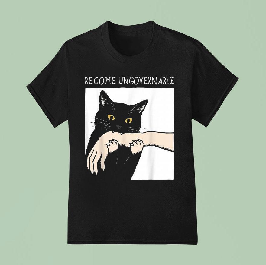 Become Ungovernable Black Cat Biting Hand T Shirt