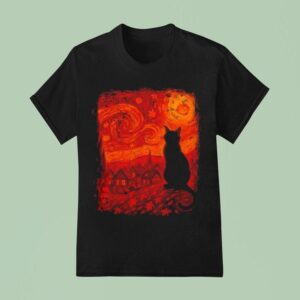 Cat Starry Night Van Gogh Cat Lover Thanksgiving Fall Autumn T Shirt