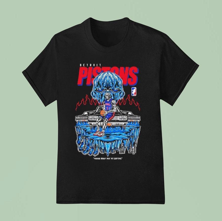 Detroit Pistons Icy Skull Car Graphic T Shirt