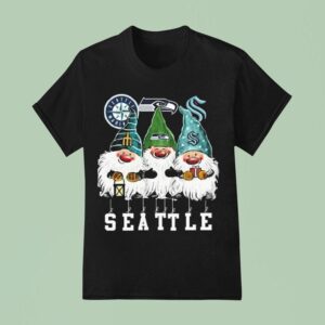 Gnome X Seattle City Sports Team Mariners Seahawks And Kraken Merry Christmas T Shirt