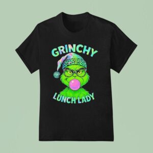 Grinch Blowing Gum Grinchy Lunch Lady Christmas T Shirt