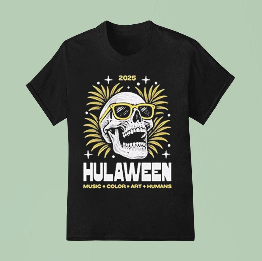 Hulaween Music Color Art Human Skull T Shirt