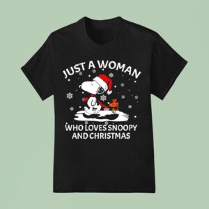 Just A Woman Who Loves Snoopy And Christmas T Shirt