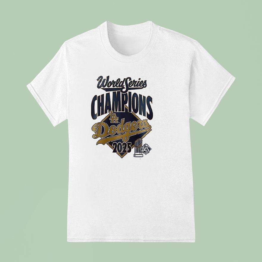 Los Angeles Dodgers Back To Back World Series Champions Logo Sided T Shirt