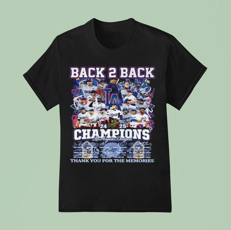 Los Angeles Dodgers World Series Champs Back Back Thank You For The Memories Signatures T Shirt