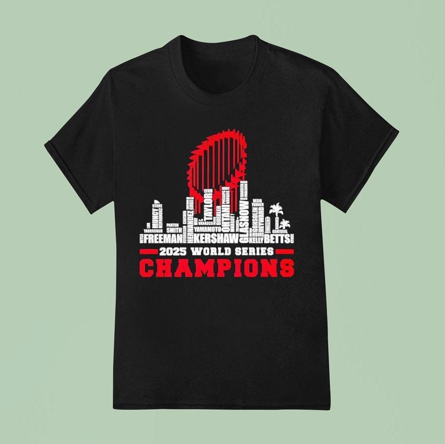 Los Angeles Dodgers Skyline Names World Series Champions T Shirt