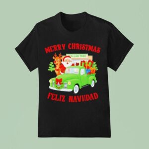 Merry Christmas Feliz Navidad Dollar Tree Vintage Truck Santa T Shirt