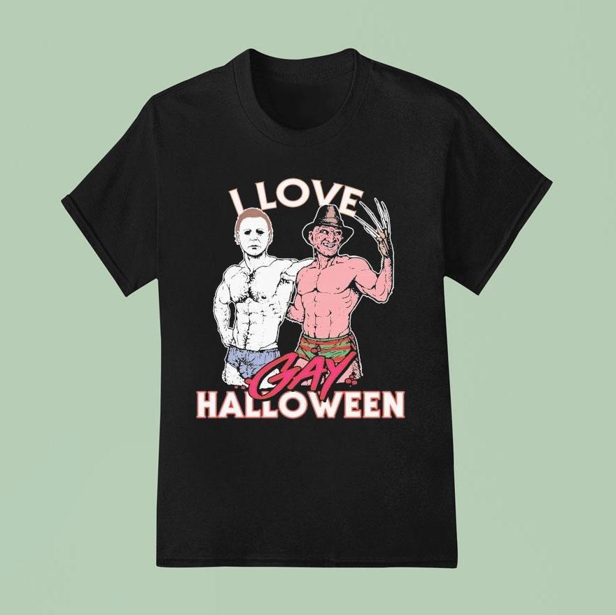 Michael Myers And Freddy Krueger I Love Gay Halloween T Shirt