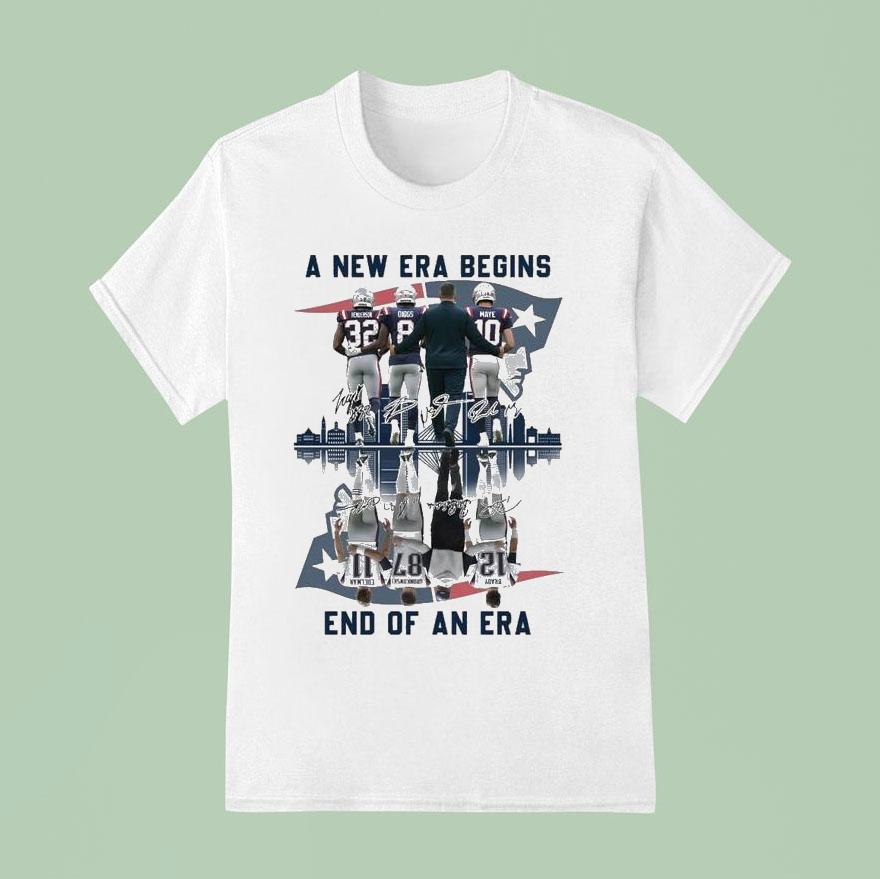 New England Patriots A New Era Begins End Of An Era Signatures T Shirt