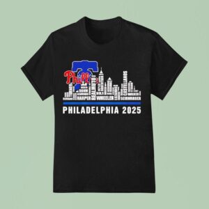 Philadelphia City Skyline Philadelphia Phillies Baseball Players T Shirt